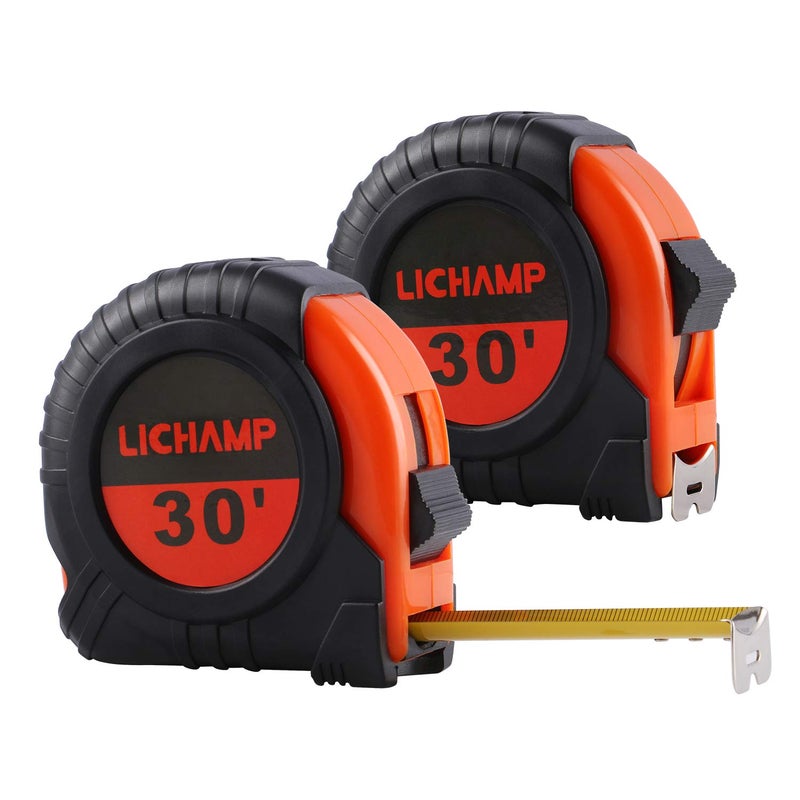 Lichamp شريط قياس LICHAMP بطول 30 قدم، عبوة 2، شريط قياس سهل القراءة قابل للسحب متري/كسري، أشرطة قياس 29.5 قدم/9 متر بعرض 1 إنش - Image 1